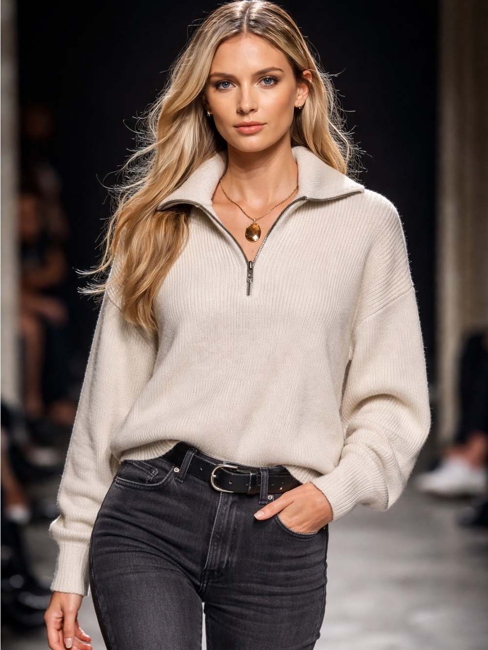 Hollister Beige Half-Zip Knit Sweater